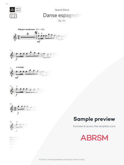 Danse espagnole, Op. 102 - Violin Exam Pieces 2024, Grade 4 (Digital Sheet Music) protected preview