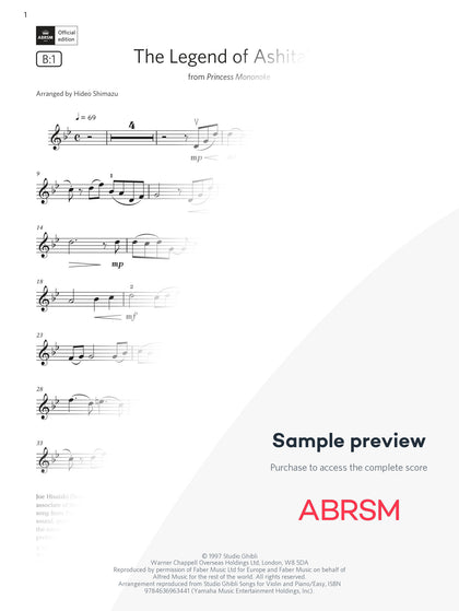 The Legend of Ashitaka - Violin Exam Pieces 2024, Grade 4 (Digital Sheet Music) protected preview