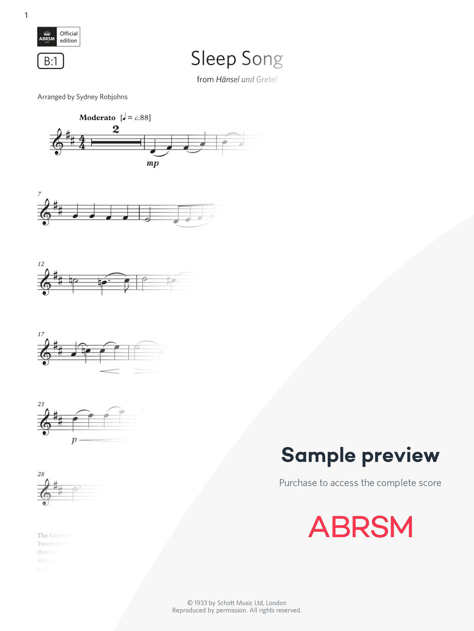 Sleep Song - Violin Exam Pieces 2024, Grade 3 (Digital Sheet Music) protected preview