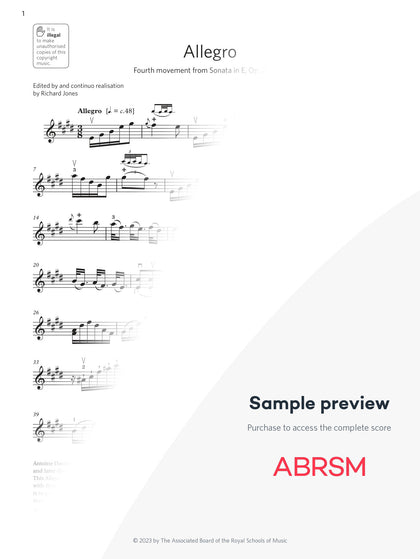 Allegro - Violin Exam Pieces 2024, Grade 8 (Digital Sheet Music) protected preview