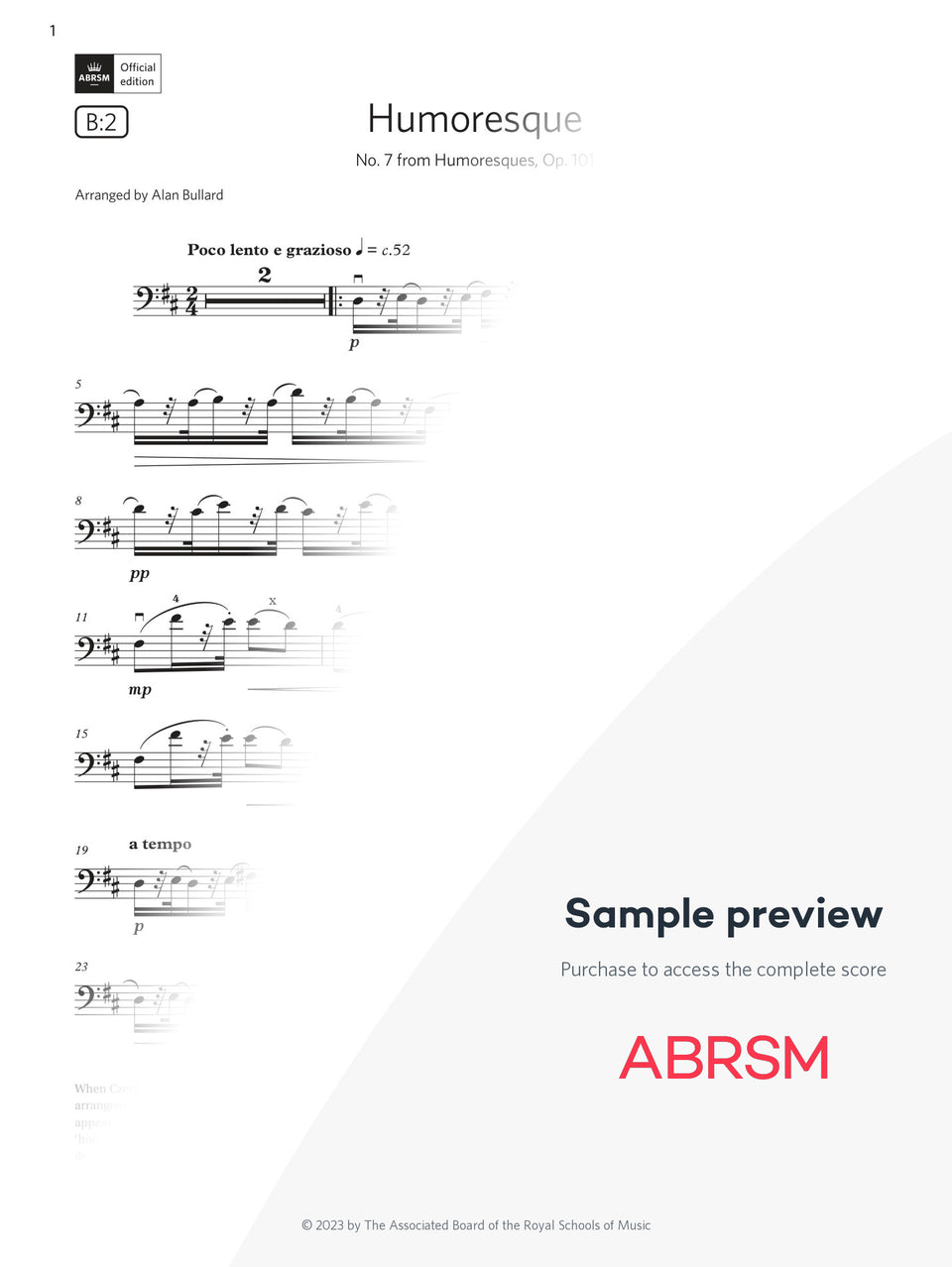 Humoresque - Cello Exam Pieces 2024, Grade 5 (Digital Sheet Music) protected preview