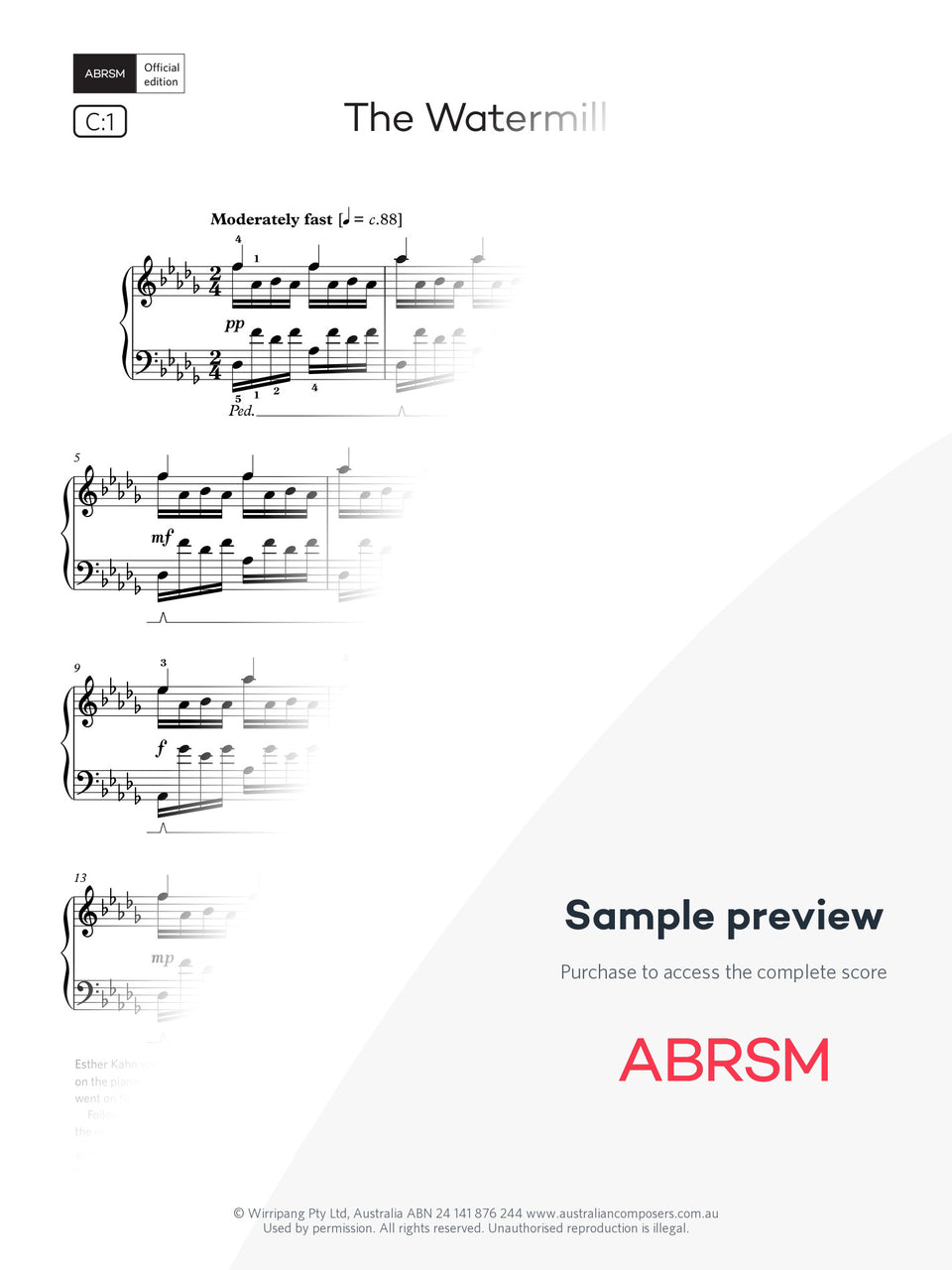 The Watermill - Piano Exam Pieces 2025 & 2026, Grade 7 (Digital Sheet Music) protected preview