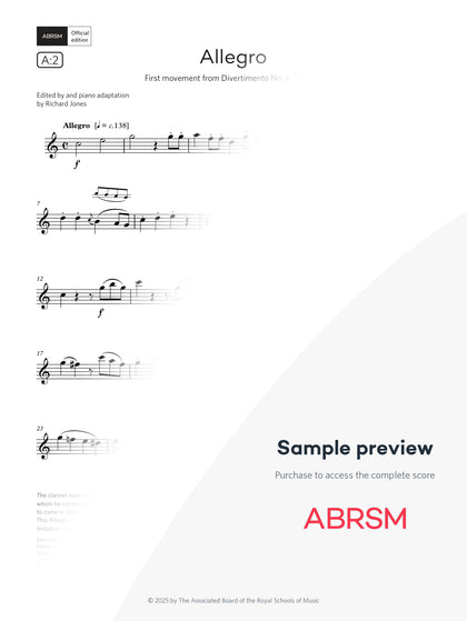 Allegro - Clarinet Exam Pieces 2026, Grade 5 (Digital Sheet Music) protected preview