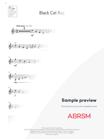 Black Cat Rag - Violin Exam Pieces 2024, Grade 2 (Digital Sheet Music) protected preview
