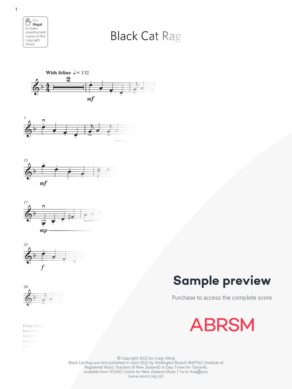 Black Cat Rag - Violin Exam Pieces 2024, Grade 2 (Digital Sheet Music) protected preview