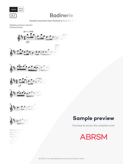 Badinerie - Flute Exam Pieces 2026, Grade 6 (Digital Sheet Music) protected preview