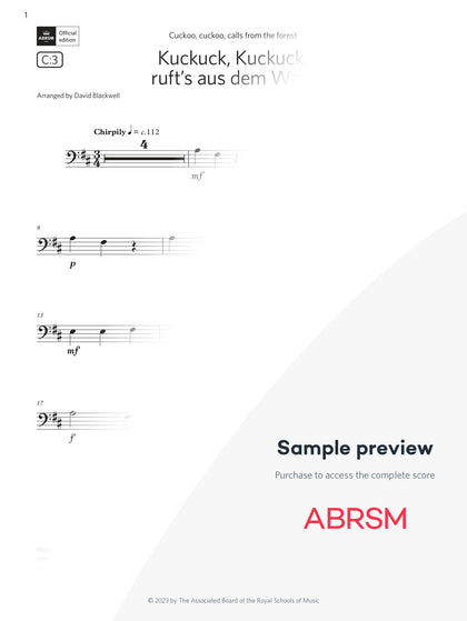 Kuckuck, Kuckuck, ruft's aus dem Wald - Cello Exam Pack 2024, Initial Grade (Digital Sheet Music) protected preview