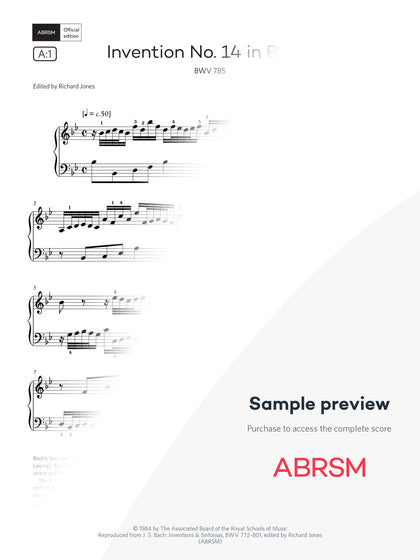 Invention No. 14 in B flat, BWV 785 - Piano Exam Pieces 2025 & 2026, Grade 6 (Digital Sheet Music) protected preview