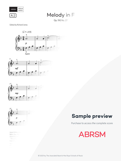 Melody in F, Op. 190 No. 27 - Piano Exam Pieces 2025 & 2026, Grade 1 (Digital Sheet Music) protected preview