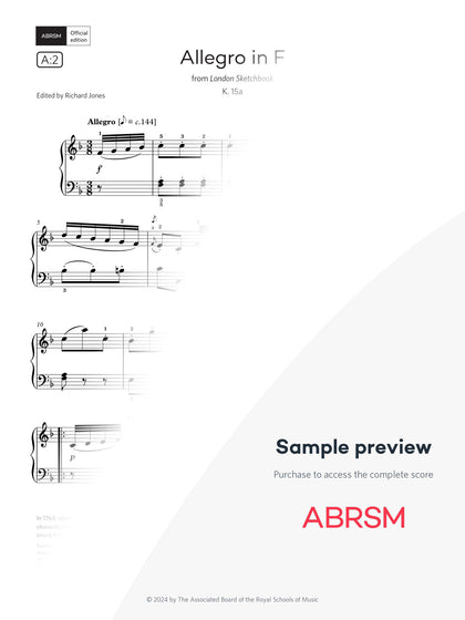 Allegro in F - Piano Exam Pieces 2025 & 2026, Grade 3 (Digital Sheet Music) protected preview