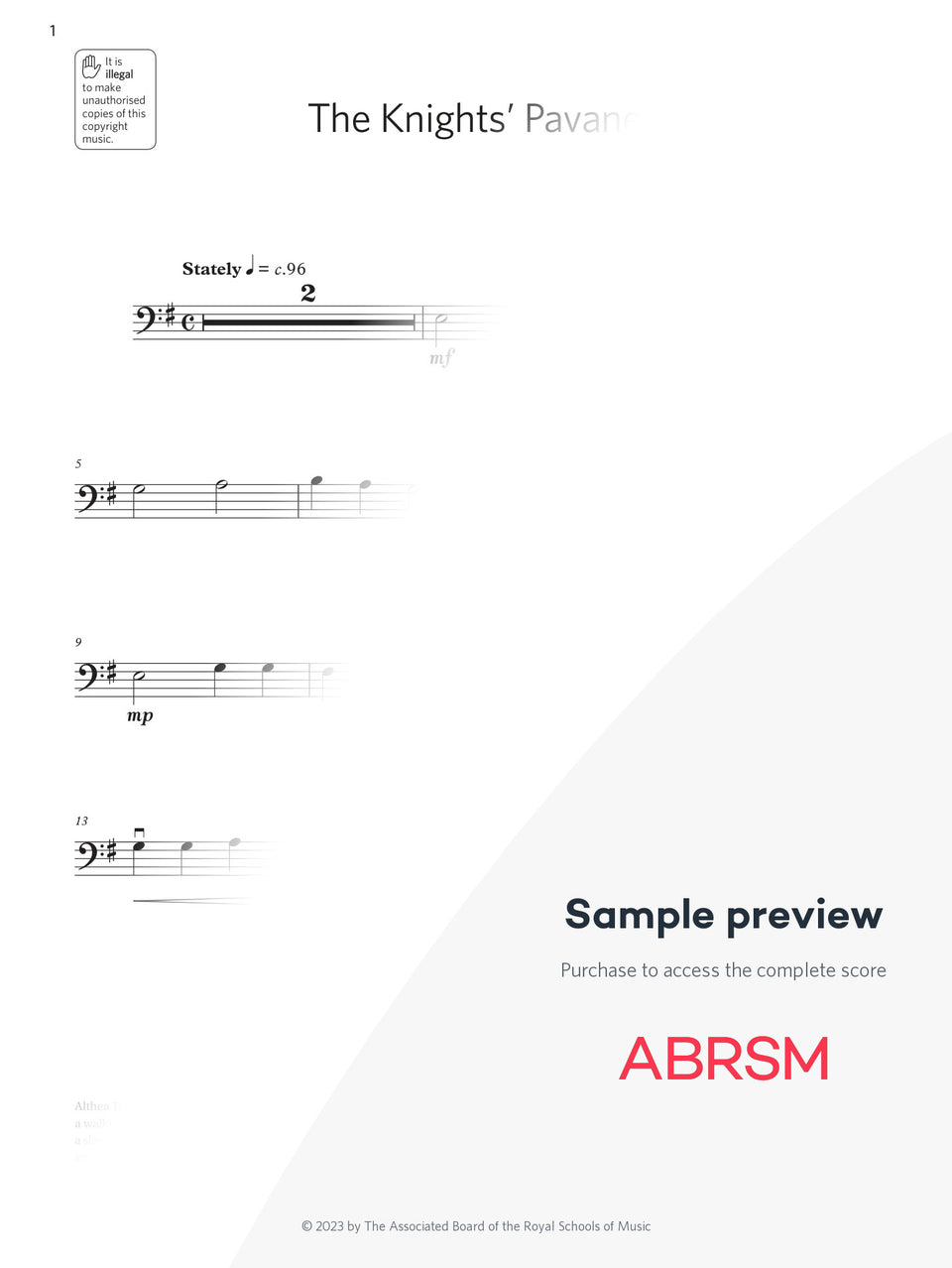 The Knights' Pavane - Double Bass Exam Pack 2024 Initial Grade Digi (Digital Sheet Music) protected preview