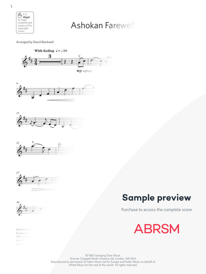 Ashokan Farewell - Violin Exam Pieces 2024, Grade 3 (Digital Sheet Music) protected preview