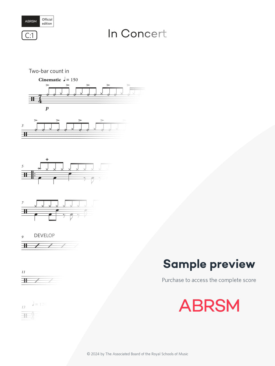 In Concert - Drum Kit Exam Pieces 2024 Grade 6 Digi (Digital Sheet Music) protected preview