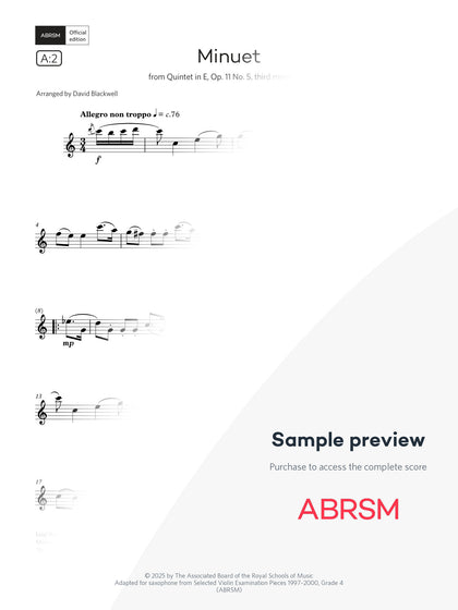 Minuet - Sax Exam Pieces 2026, Grade 3 (Digital Sheet Music) protected preview