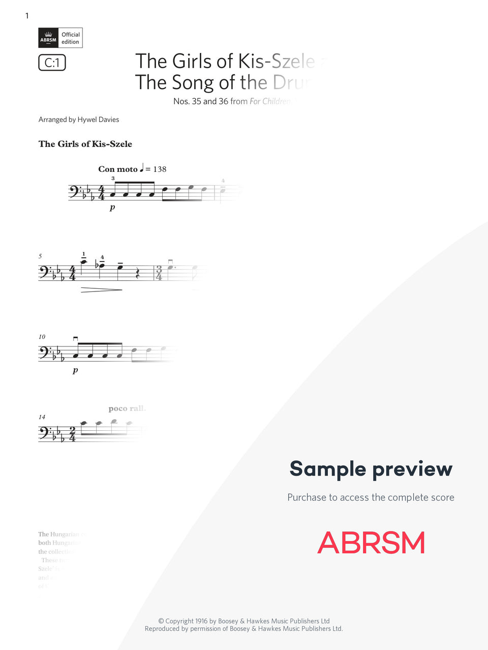 The Girls of Kis-Szele and The Song of the Drunkard - Cello Exam Pieces 2024, Grade 3 (Digital Sheet Music) protected preview
