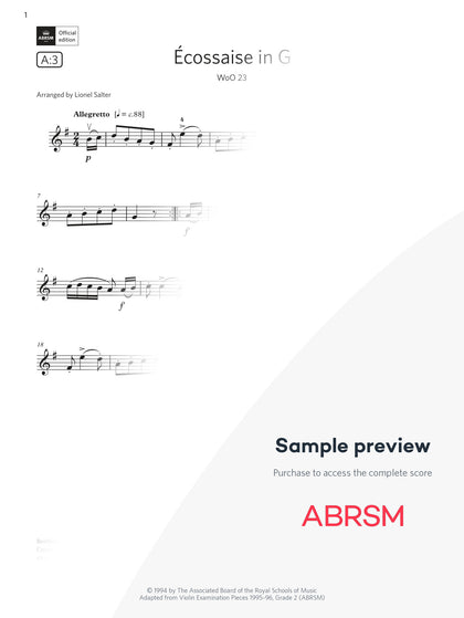 Écossaise in G, WoO 23 - Violin Exam Pieces 2024, Grade 2 (Digital Sheet Music) protected preview