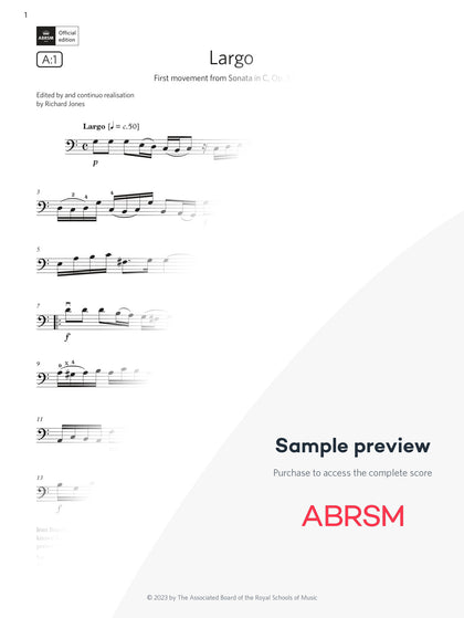 Largo - Cello Exam Pieces 2024, Grade 3 (Digital Sheet Music) protected preview