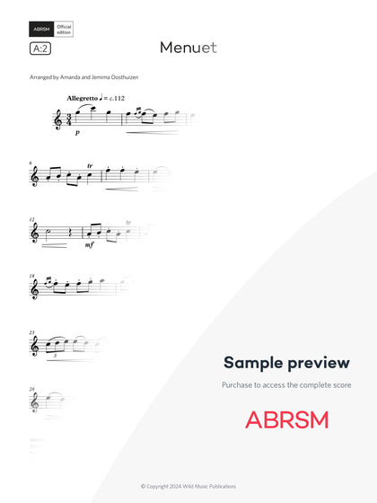 Menuet - Flute Exam Pieces 2026, Grade 4 (Digital Sheet Music) protected preview