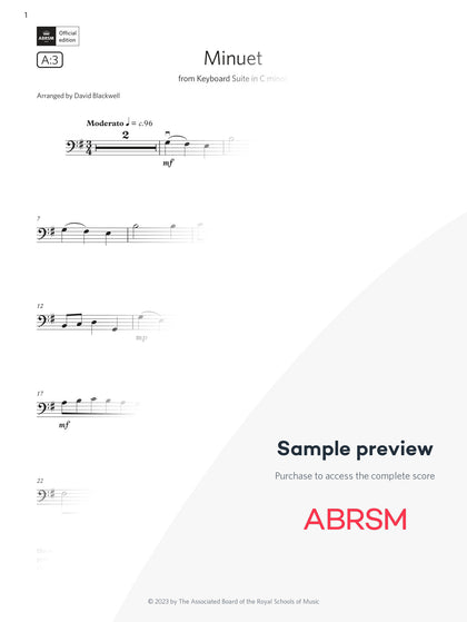 Minuet - Cello Exam Pieces 2024, Grade 1 (Digital Sheet Music) protected preview
