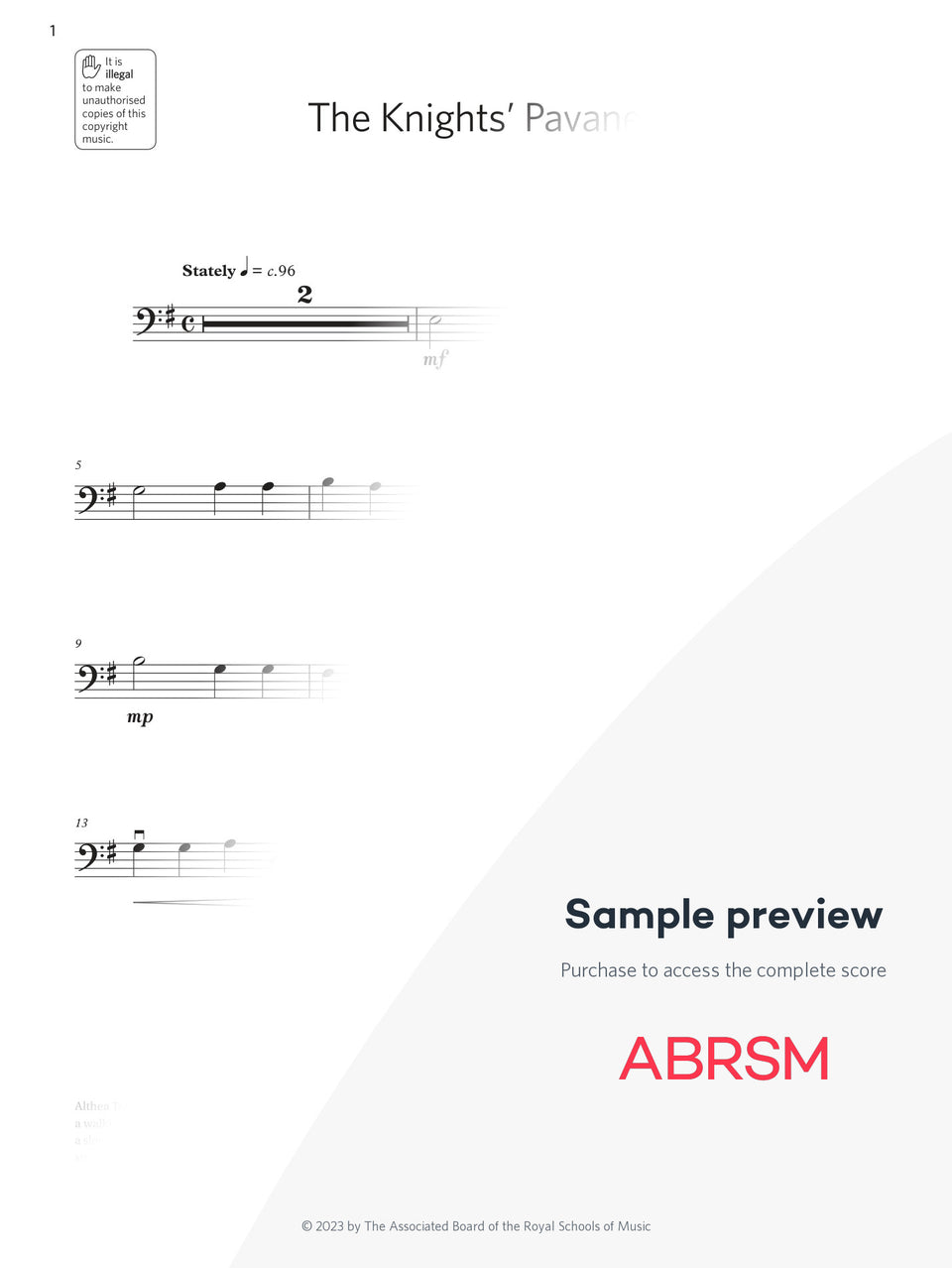 The Knights' Pavane - Cello Exam Pack 2024, Initial Grade (Digital Sheet Music) protected preview