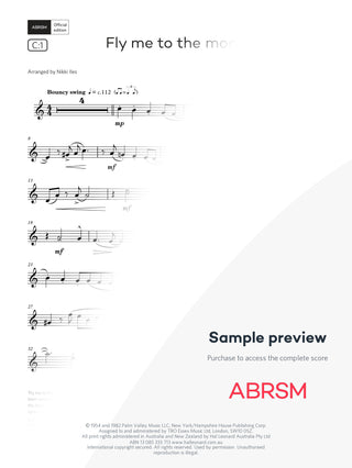 Fly me to the moon - Clarinet Exam Pieces 2026, Grade 3 (Digital Sheet Music) protected preview