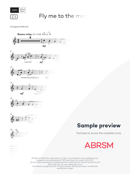 Fly me to the moon - Clarinet Exam Pieces 2026, Grade 3 (Digital Sheet Music) protected preview