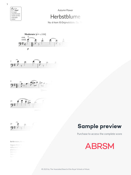 Herbstblume - Cello Exam Pieces 2024, Grade 4 (Digital Sheet Music) protected preview
