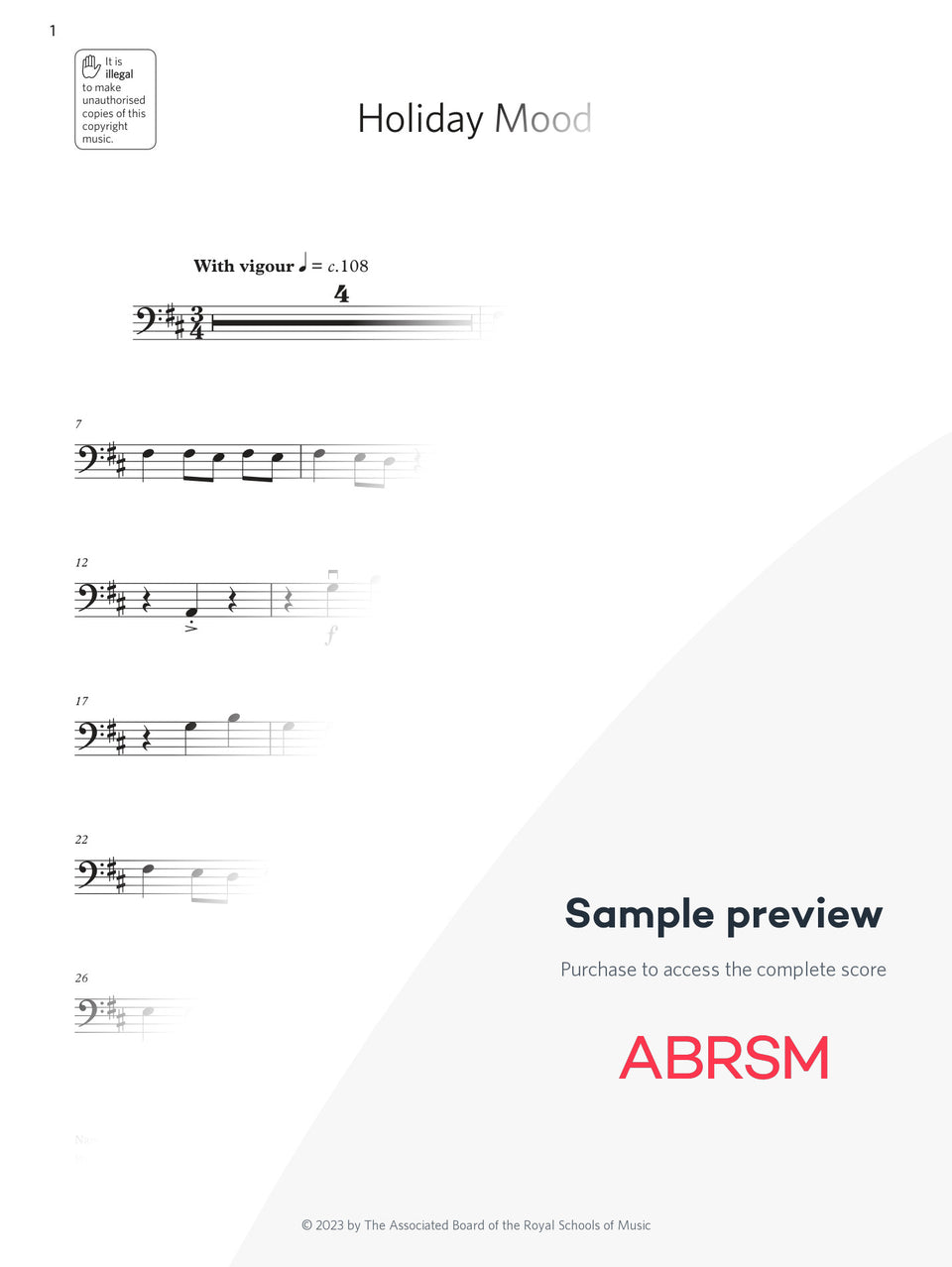 Holiday Mood - Double Bass Exam Pack 2024 Initial Grade Digi (Digital Sheet Music) protected preview