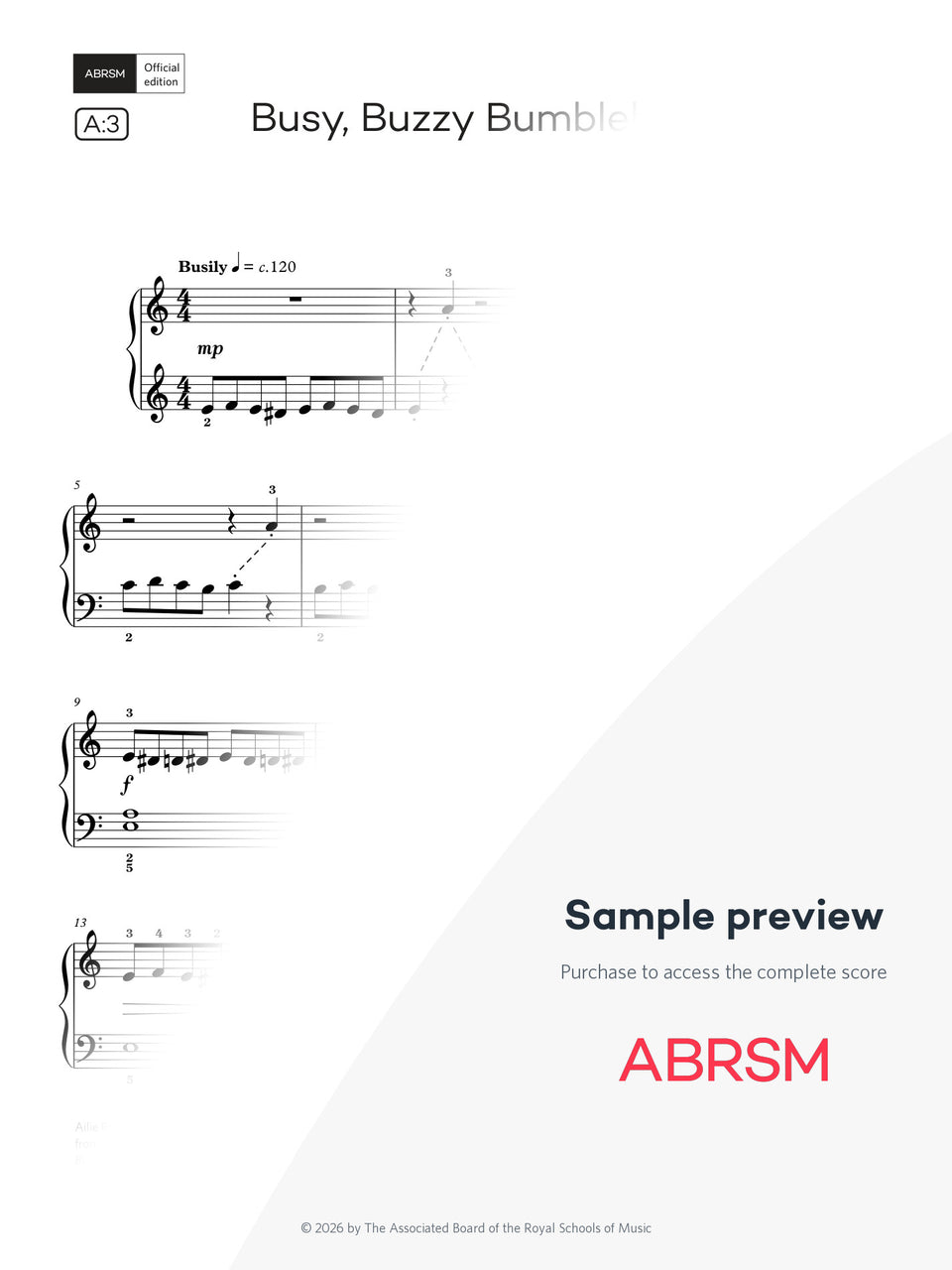 Busy, Buzzy Bumblebee - Piano Exam Pieces 2027 & 2028, Initial Grade (Digital Sheet Music)