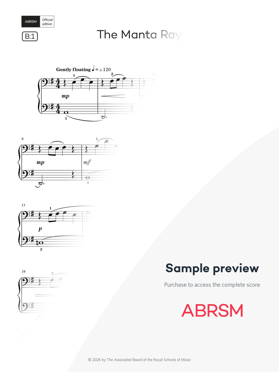 The Manta Ray - Piano Exam Pieces 2027 & 2028, Initial Grade (Digital Sheet Music)