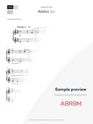 Aloha 'oe - Piano Exam Pieces 2027 & 2028, Initial Grade (Digital Sheet Music)