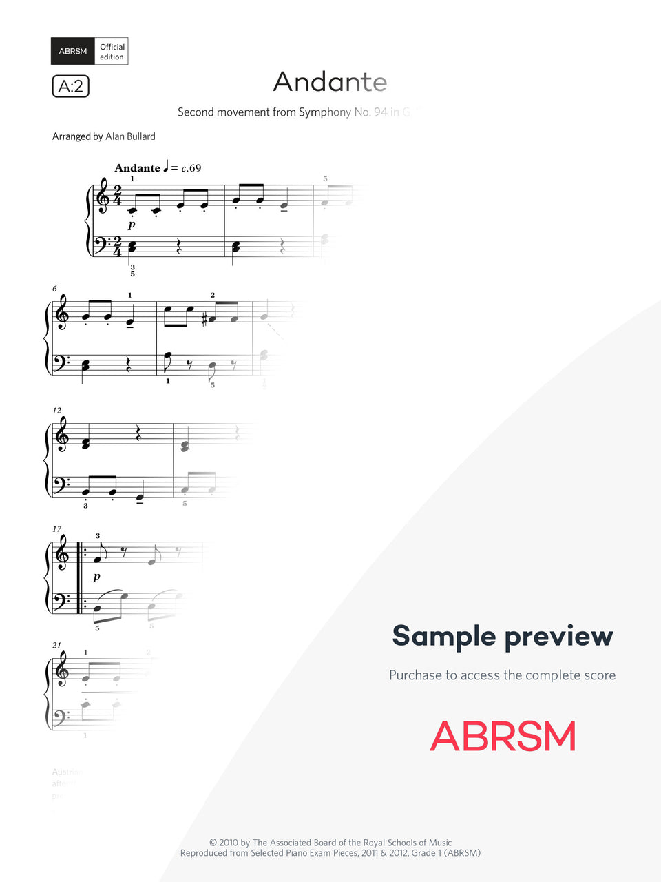 Andante - Piano Exam Pieces 2027 & 2028, Grade 1 (Digital Sheet Music)