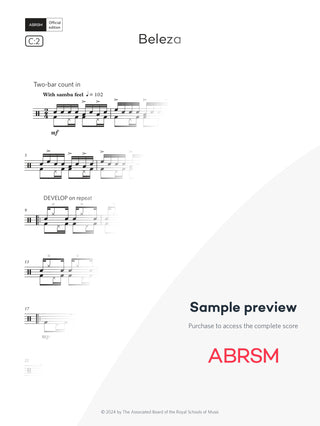 Beleza - Drum Kit Exam Pieces 2024 Grade 8 Digi (Digital Sheet Music) protected preview
