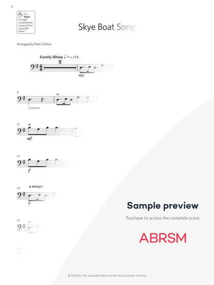 Skye Boat Song - Cello Exam Pieces 2024, Grade 1 (Digital Sheet Music) protected preview
