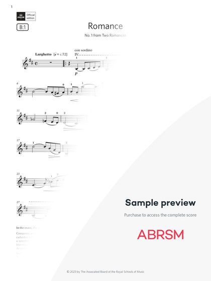 Romance - Violin Exam Pieces 2024, Grade 5 (Digital Sheet Music) protected preview