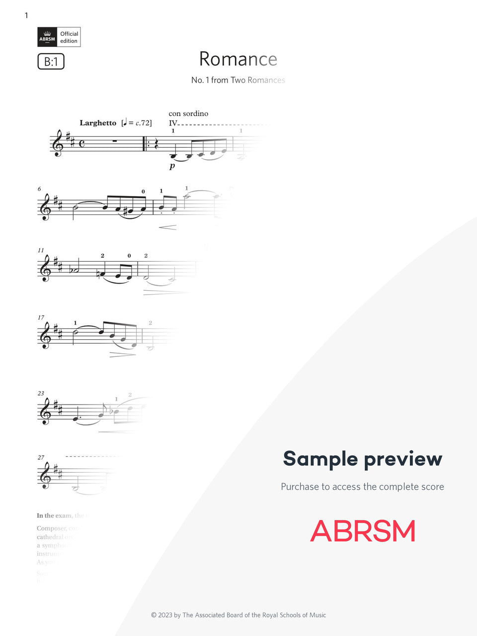 Romance - Violin Exam Pieces 2024, Grade 5 (Digital Sheet Music) protected preview