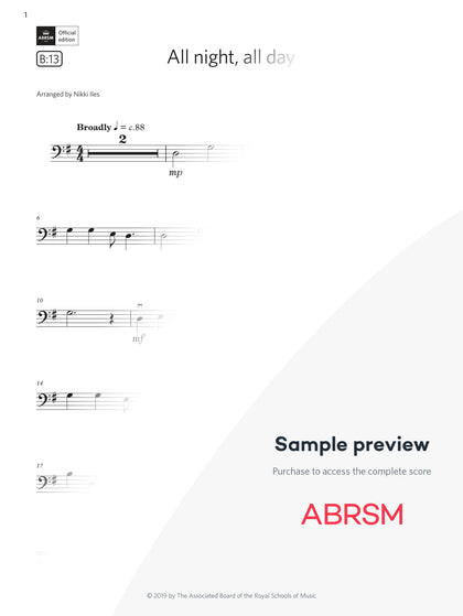All night, all day - Double Bass Exam Pack 2024 Initial Grade Digi (Digital Sheet Music) protected preview