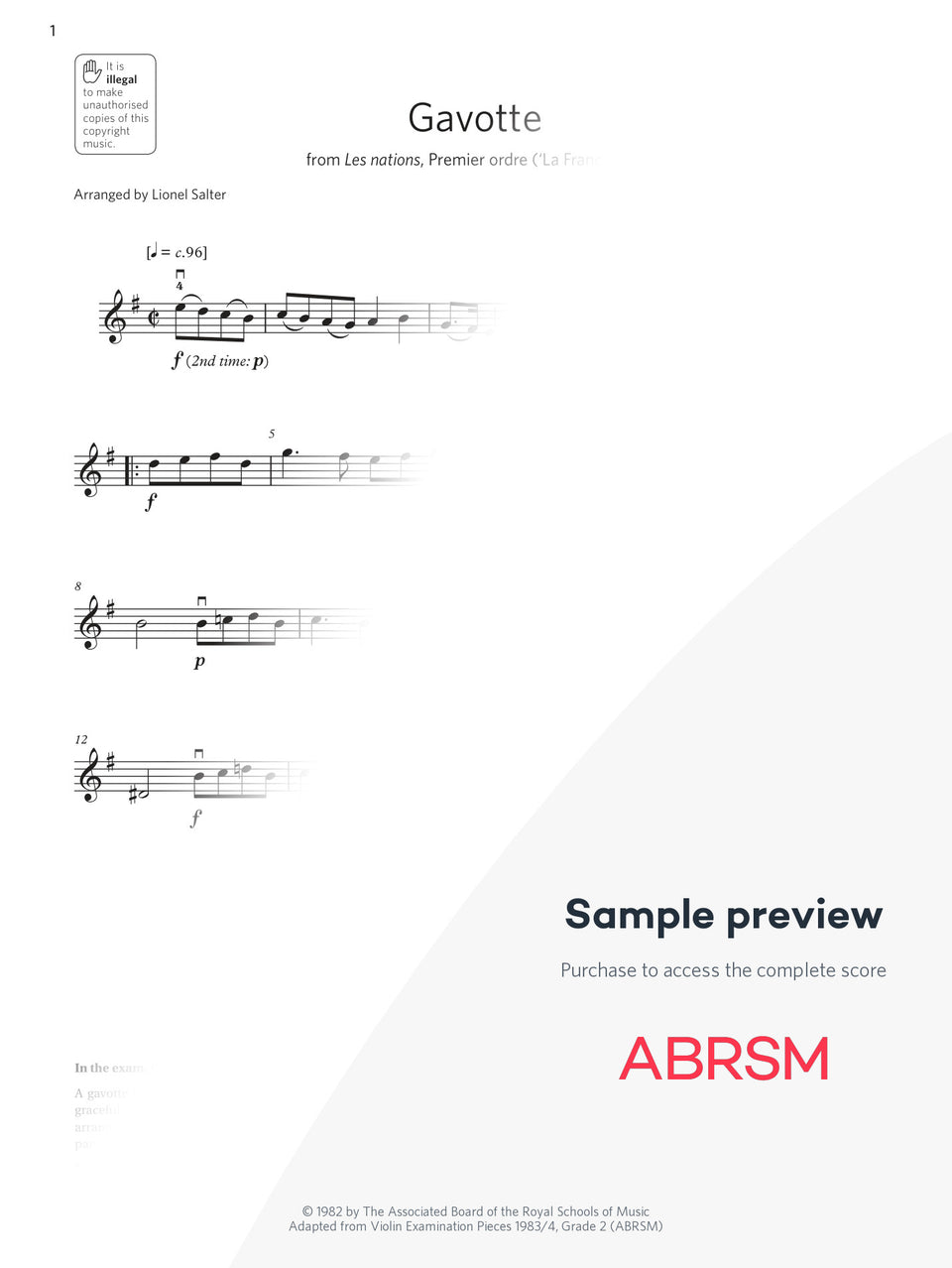 Gavotte ) - Violin Exam Pieces 2024, Grade 2 (Digital Sheet Music) protected preview