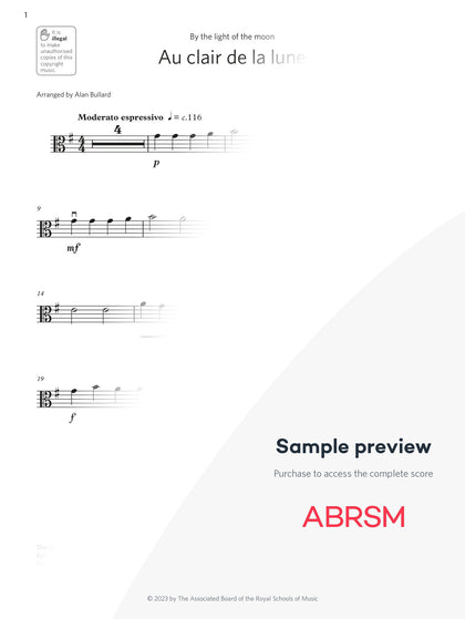 Au clair de la lune - Viola Exam Pack 2024, Initial Grade (Digital Sheet Music) protected preview