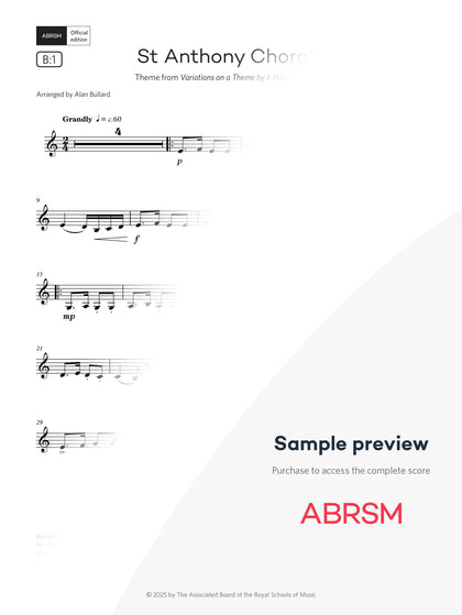 St Anthony Chorale - Clarinet Exam Pieces 2026, Grade 2 (Digital Sheet Music) protected preview