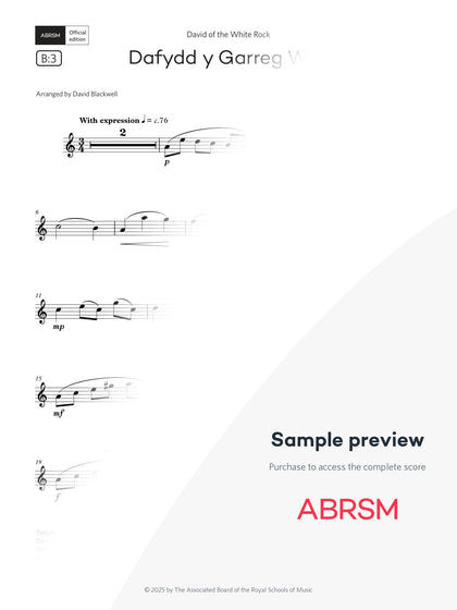 Dafydd y Garreg Wen - Sax Exam Pieces 2026, Grade 2 (Digital Sheet Music) protected preview