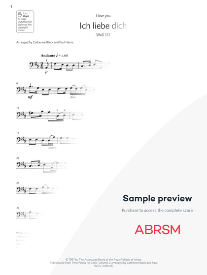 Ich liebe dich - Cello Exam Pieces 2024, Grade 3 (Digital Sheet Music) protected preview