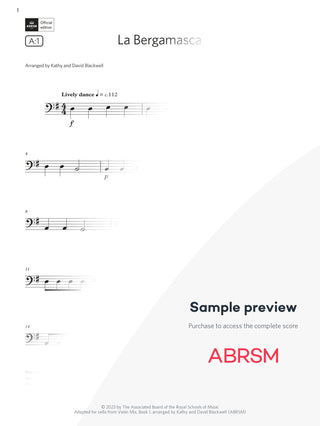 La Bergamasca - Cello Exam Pack 2024, Initial Grade (Digital Sheet Music) protected preview