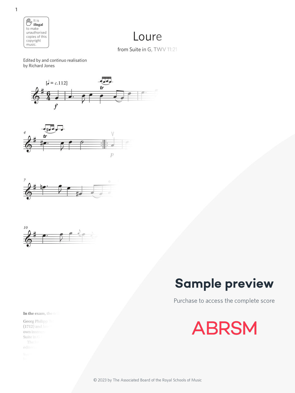 Loure - Violin Exam Pieces 2024, Grade 3 (Digital Sheet Music) protected preview