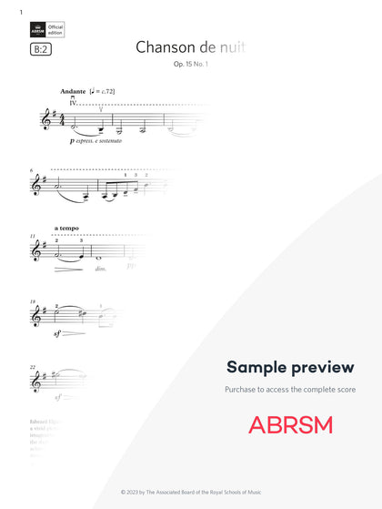 Chanson de nuit, Op. 15 No. 1 - Violin Exam Pieces 2024, Grade 6 (Digital Sheet Music) protected preview