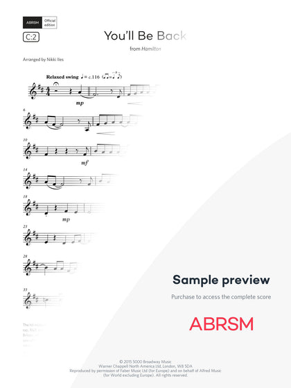 You'll Be Back - Clarinet Exam Pieces 2026, Grade 3 (Digital Sheet Music) protected preview