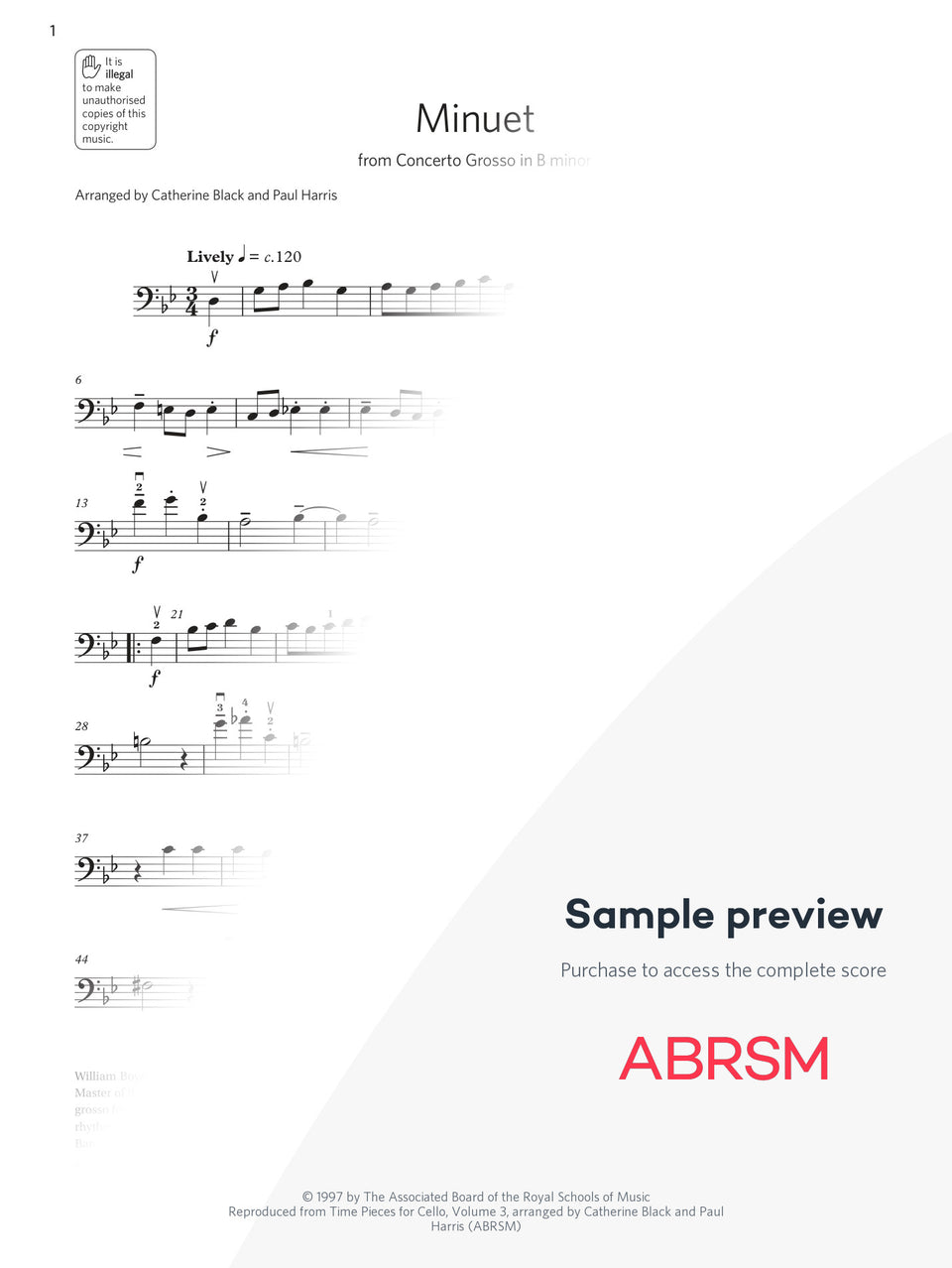 Minuet - Cello Exam Pieces 2024, Grade 4 (Digital Sheet Music) protected preview