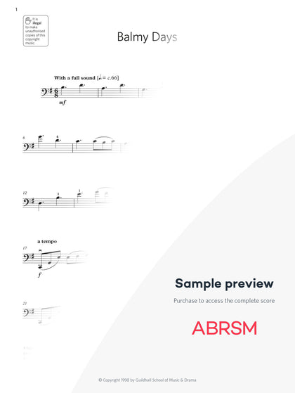 Balmy Days - Cello Exam Pieces 2024, Grade 2 (Digital Sheet Music) protected preview