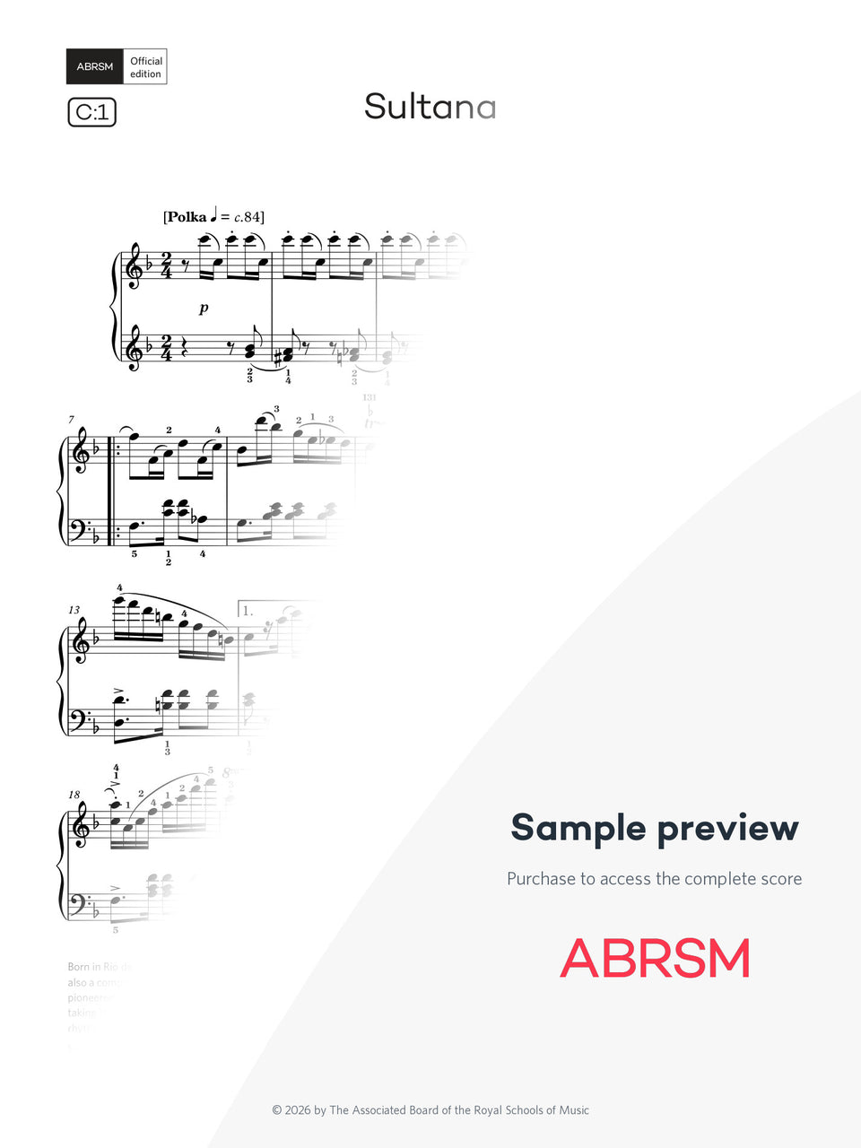 Sultana - Piano Exam Pieces 2027 & 2028, Grade 6 (Digital Sheet Music) protected preview