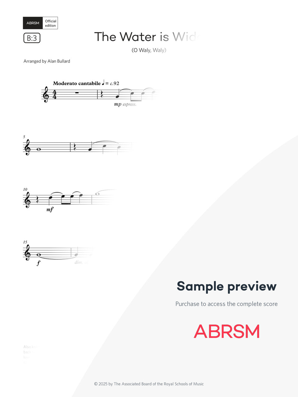 The Water is Wide (O Waly, Waly) - Sax Exam Pieces 2026, Grade 1 (Digital Sheet Music) protected preview